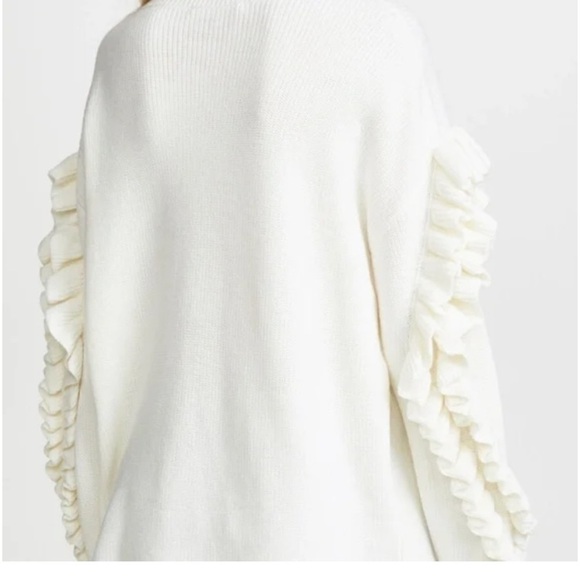 Frame Ruffle Yoke Ribbed Wool Blend Cream Knit Pullover Sweater - Picture 5 of 14